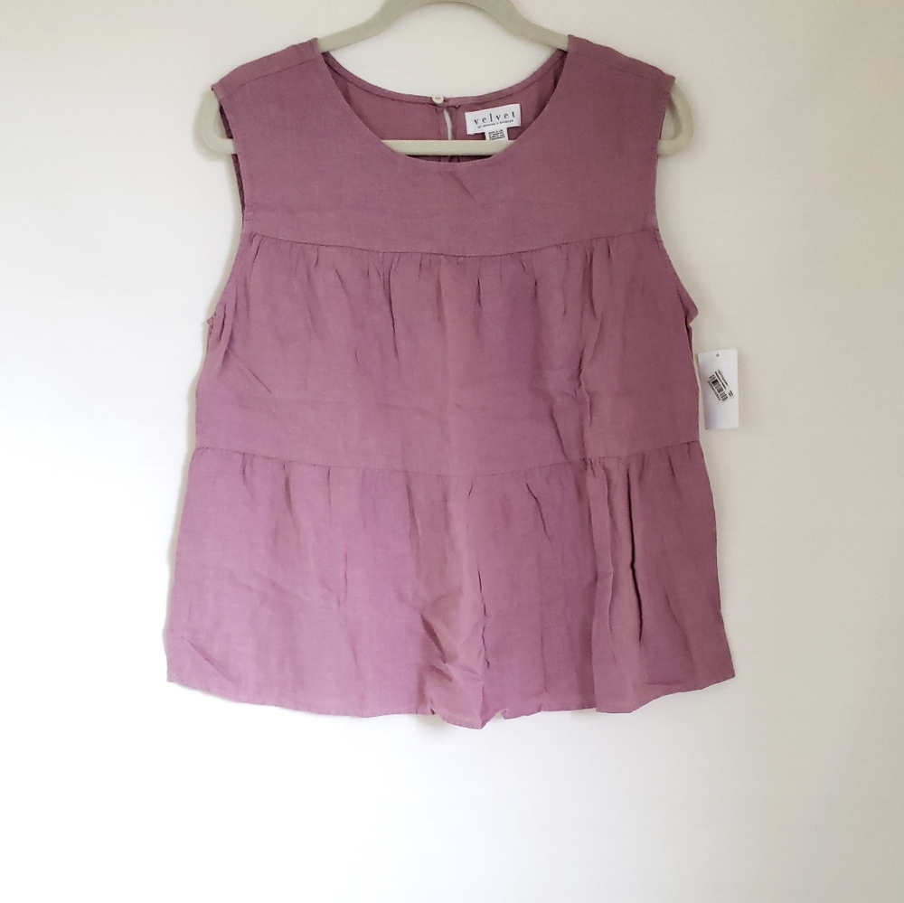Velvet Linen Lightweight Sleeveless Tiered Top - Dusty Mauve